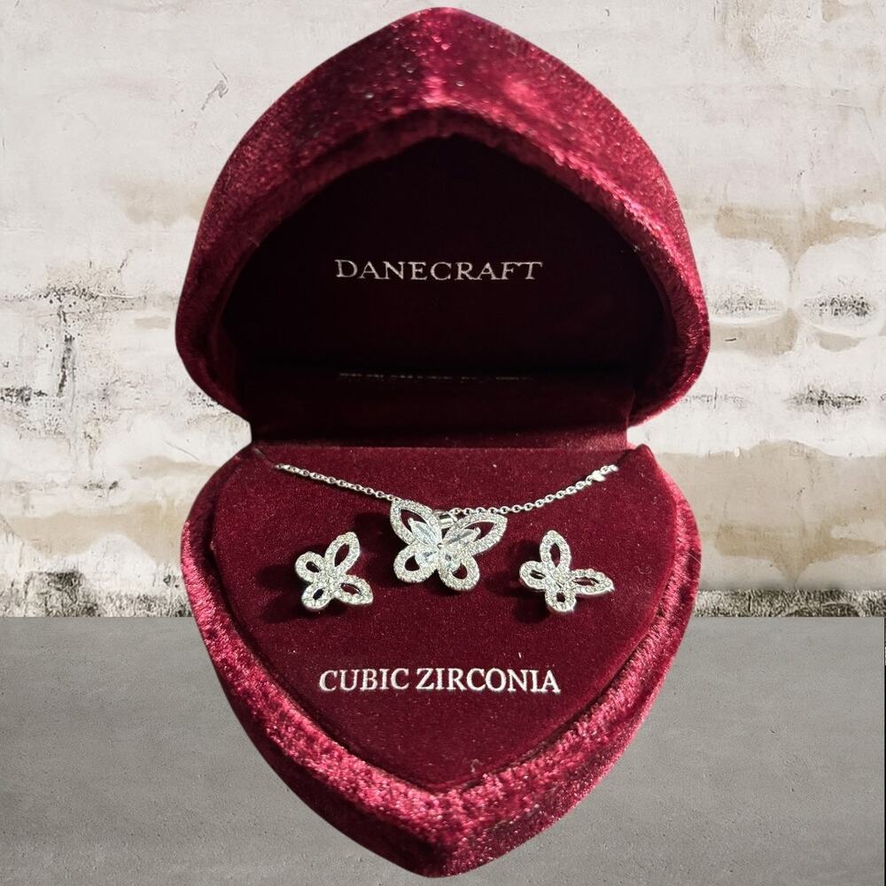 Silver Cubic Zirconia Butterfly Necklace - White